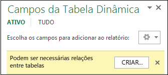 O botão Criar aparece quando a relação é necessária