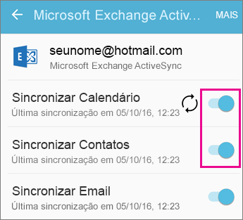 Verificar as configurações de sincronização