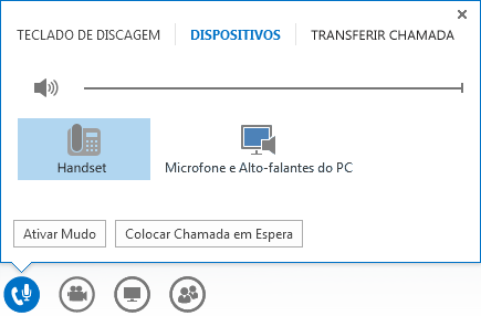 Captura de tela dos controles de chamada de áudio