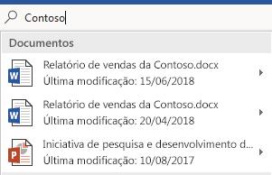 A caixa de pesquisa Diga-me mostrando uma lista de arquivos encontrados