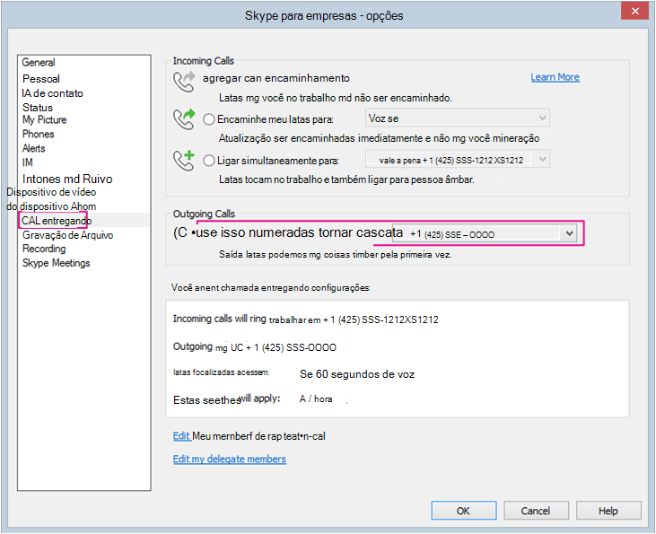Configurar Opções para usar o Skype for Business na sua mesa ou em outro telefone.