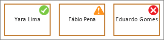 Formas com o ícone de marca de seleção, o ícone de rendimento e o ícone X vermelho