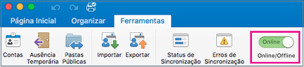 Controle deslizante Online/Offline na guia Ferramentas