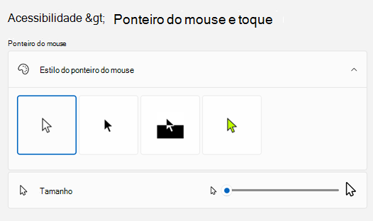 Ponteiro do mouse & toque em Configurações