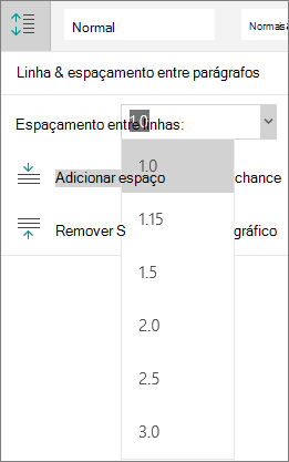 Opções de Espaçamento entre Linhas