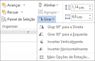 Opções de menu Girar