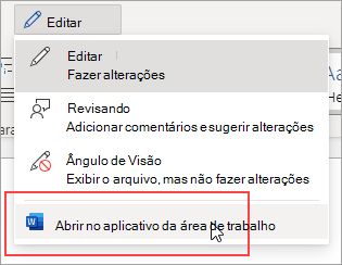 Imagem do comando Abrir na Aplicação Para Desktop