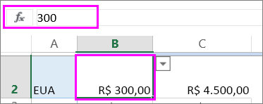 Exibição de um valor de número na barra de função