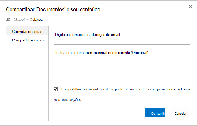 Caixa de diálogo Compartilhar