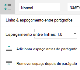 Opções de espaçamento entre parágrafos