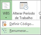 Imagem da guia Projeto, botão EDT, comando Renumerar no menu suspenso.