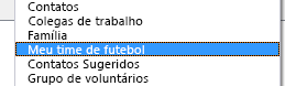 O novo catálogo de endereços é exibido na caixa de diálogo Catálogo de Endereços na respectiva lista suspensa.