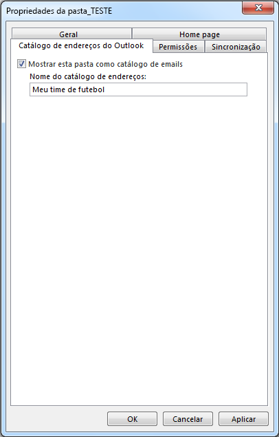 Não deixe de marcar a caixa de seleção "Mostrar pasta como catálogo de endereços de email".