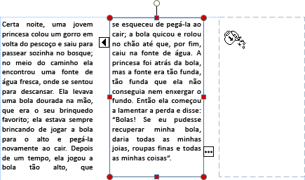 Captura de tela de uma caixa de texto com o texto excedente pronto para ser transferido para outra caixa de texto.