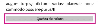 selecionar uma quebra de coluna com “Mostrar Formatação” ativado