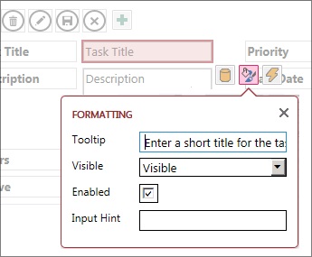 Uma exibição no modo de Edição, mostrando as configurações de Formatação para uma caixa de texto.