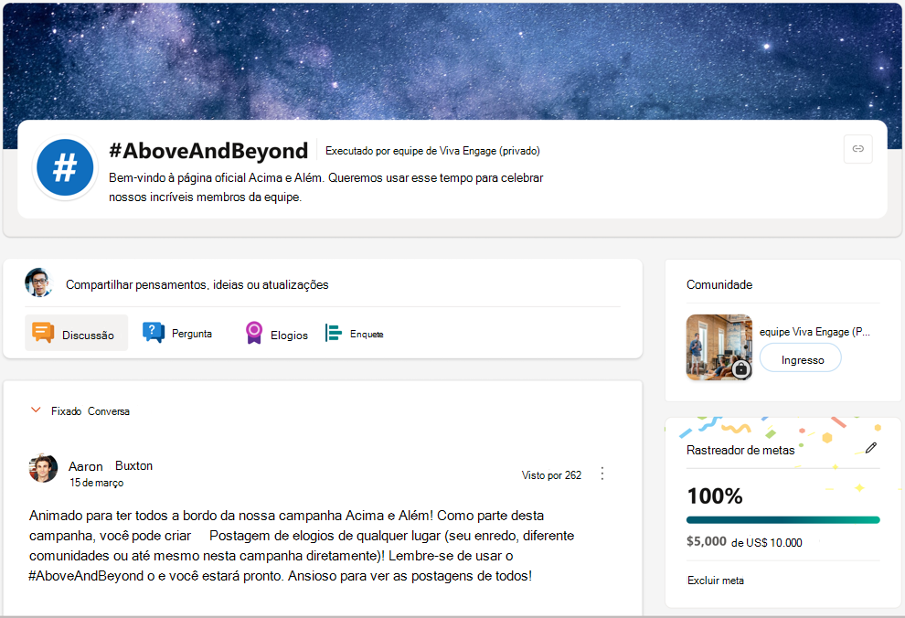 Captura de ecrã de uma campanha privada baseada na comunidade.
