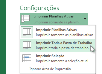 Em Configurações, clique em Imprimir Toda a Planilha