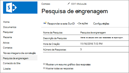 Exibição de visão geral de pesquisa e barra de início rápido