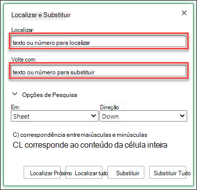 Substituir texto ou números em uma pasta de trabalho ou planilha pressionando Ctrl+H