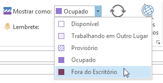 Mostrar meu status durante esta reunião como Ausência Temporária