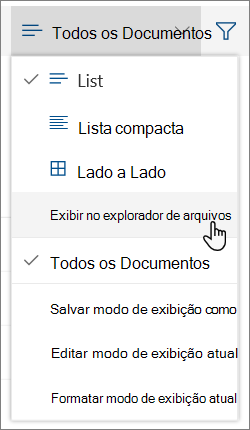 Menu Todos os documentos com Abrir Explorador de Arquivos realçado