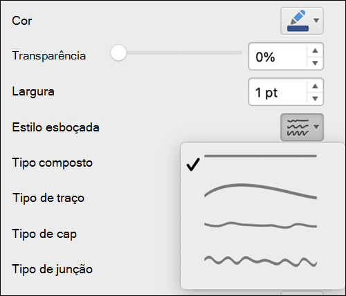 Opções de formato de linha no Mac com o estilo Esboço selecionado