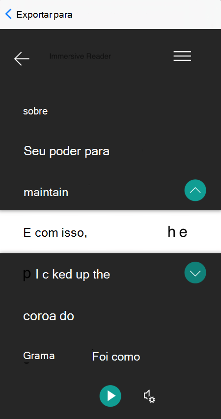 O foco da linha na exibição Leitor Imersivo no Microsoft Lens para iOS.