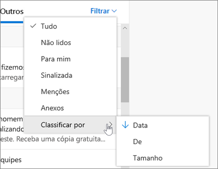 Filtragem de email no Outlook na Web