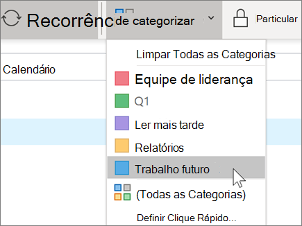 Adicionando uma categoria a um calendário no Outlook