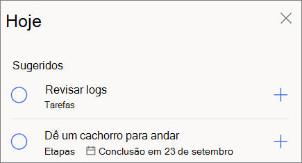 Sugestões de hoje para o meu dia no Microsoft to-do