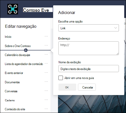 Adicionar um link para a navegação à esquerda do site de equipe do SharePoint