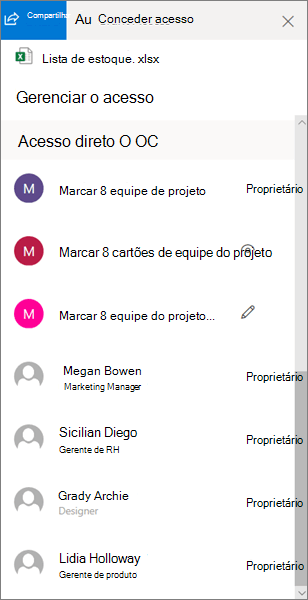 A seção Acesso Direto do painel Gerenciar Acesso no OneDrive for Business