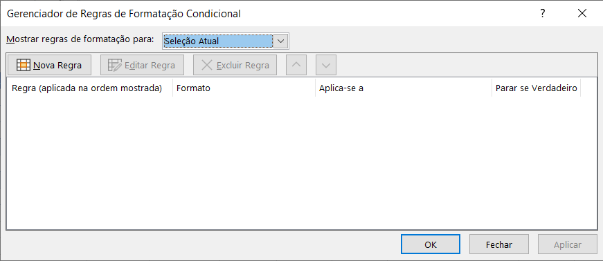 Caixa de diálogo Gerenciador de Regras de Formatação Condicional
