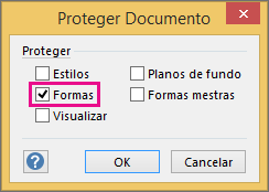 Formas selecionadas em Proteger Documento no Visio 2016