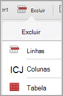 menu excluir tabela do iPad
