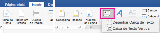 Na guia Inserir, Caixa de Texto está em destaque.
