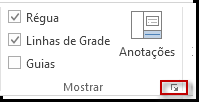 Iniciador de caixa de diálogo no grupo Mostrar