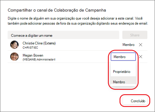 Teams - tornar alguém um proprietário de canal compartilhado