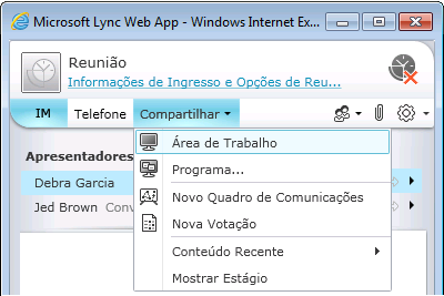 Menu Compartilhar do Lync Web App