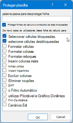 Caixa de Diálogo Proteger Folha