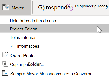 Movendo uma mensagem para uma pasta no Outlook