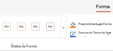 Opções de cor e estilo na guia Forma.