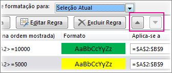 Setas Mover para Cima e Mover para Baixo