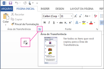 Abrindo a Área de Transferência do Office no Word 2013