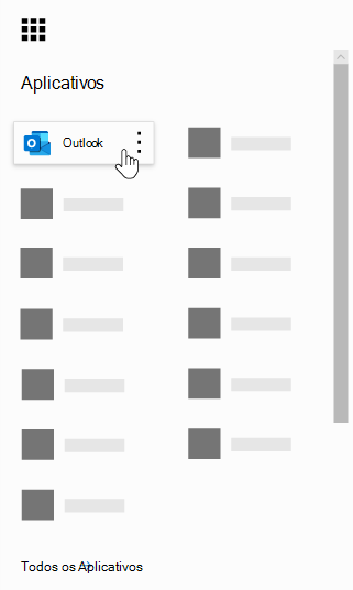 O inicializador de aplicativos do Microsoft 365 com o aplicativo Outlook realçado.