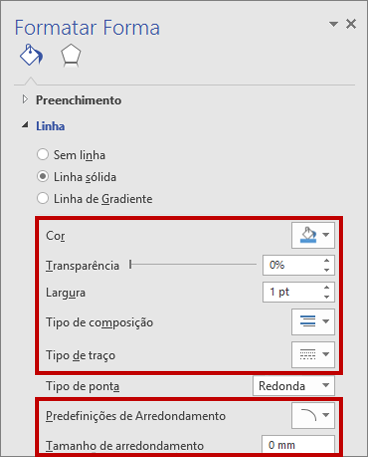 Configurações de estilos do conector