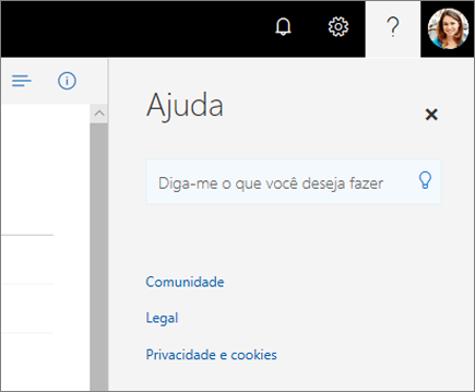 Captura de tela do painel de Ajuda do OneDrive.