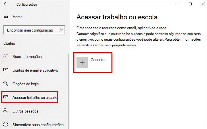 Acessar links de trabalho ou de estudante e Conexão