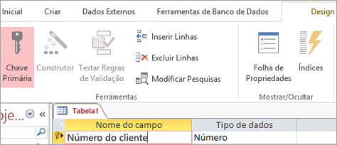 Selecionar um campo de chave primária em uma nova tabela do Access